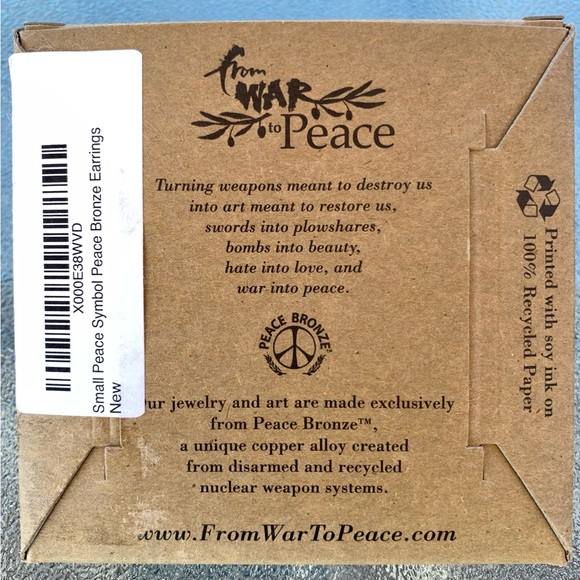 Bronze Peace Symbol Pierced Earrings - Picture 2 of 2